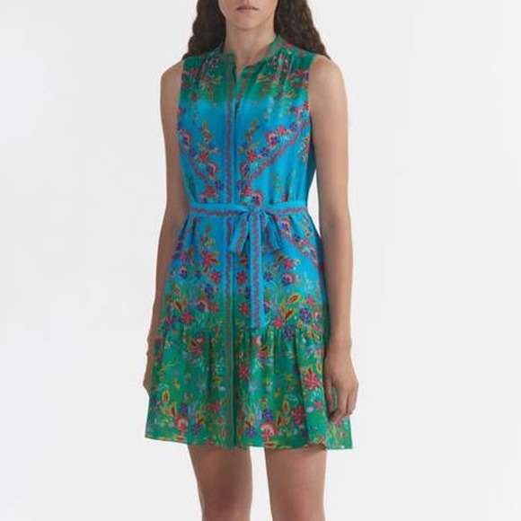 SALONI Dresses & Skirts - NEW Saloni Tilly Sleeveless Silk Tie Front Mini Dress Summer Wreath 6 Boho Chic